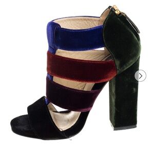 Etro Multicolour velvet caged t-strap heels